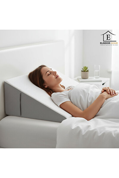 Elindor Pernă ortopedică triunghiulară pentru pat, pernă din spumă densă, 61 x 61 x 25 cm, alb / gri