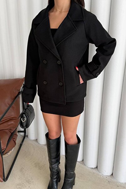 VAGGON Double-Breasted Lapel Double Pocket Buttoned Coat