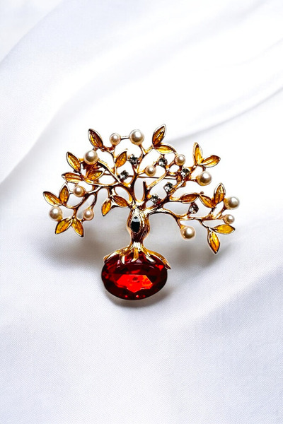 PETEK AKSESUAR TAŞLI NAR AĞACI BROŞ