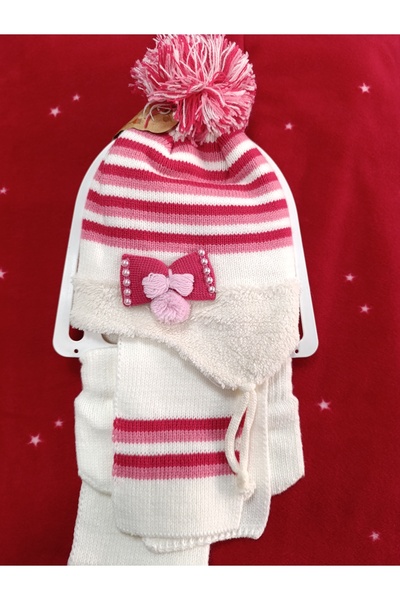 Kitti Scarf, Beanie, Gloves 3-Piece Set for Baby Girls 0-18 Months with Fleece Inside
