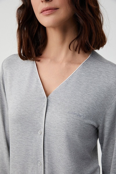 Catherine's Catherines Soft Textured Fabric V-Neck Front Button Long Sleeve Women's Pjamas Suit