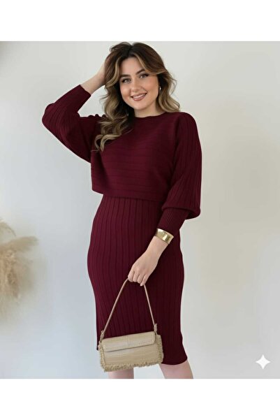 Cemre Life New Deux Women's Ribbed Sweater Dress Knitwear Set