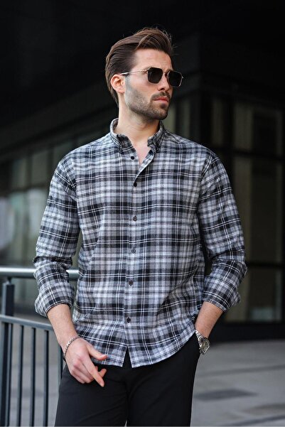 Madmext Black Button Plaid Patterned Men's Shirt E6768