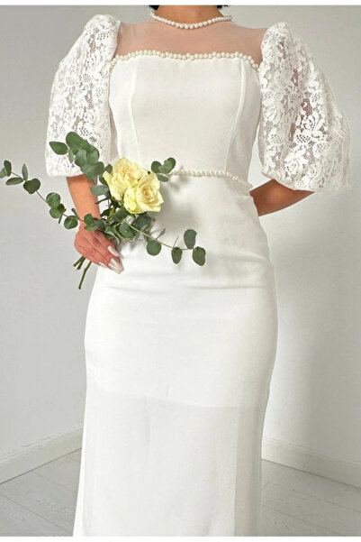 GENCULUS White Pearl Tulle Detail Dress