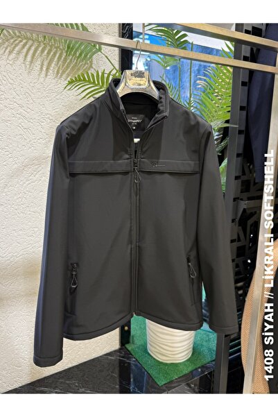 DYNAMO Men's Stand-Up Collar Water Repellent Lycra Softshell Fabric Plus Size Coat