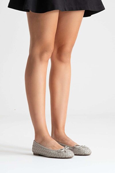 Zeynep Sıradağlı Preslie Women's Leather Ballerinas Gray