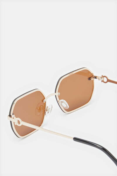 REDTAG Women Gold Hexagonal Sunglasses
