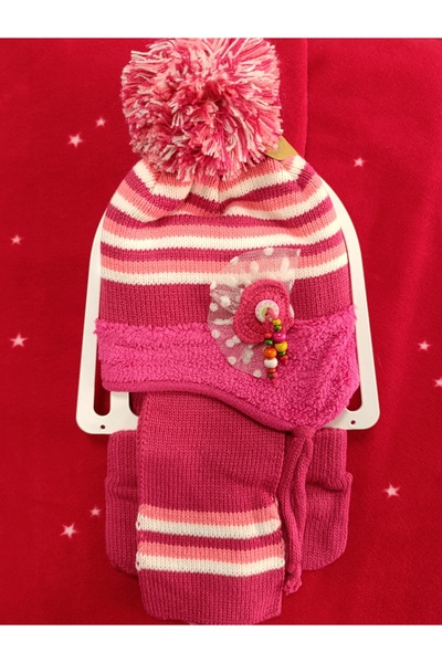 Kitti Scarf, Beanie, Gloves 3-Piece Set for Baby Girls 0-18 Months with Fleec...