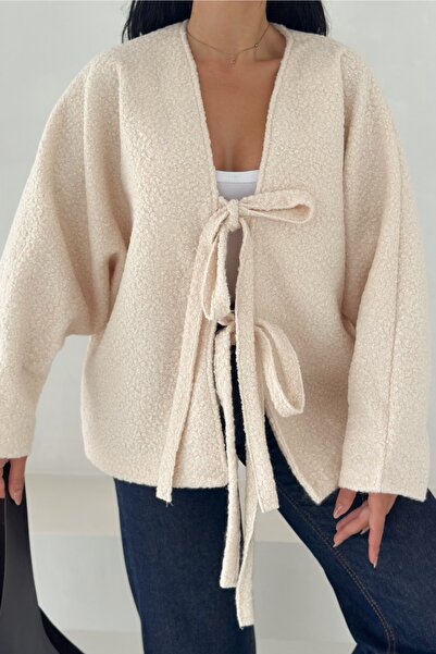 FEMELLE Cream Wrap-Around Tie Oversized Cardigan Bat Sleeve Standard Size