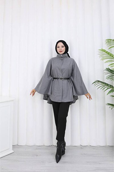 Kayaka triko Women's Mock Neck Belted Cashmere Poncho