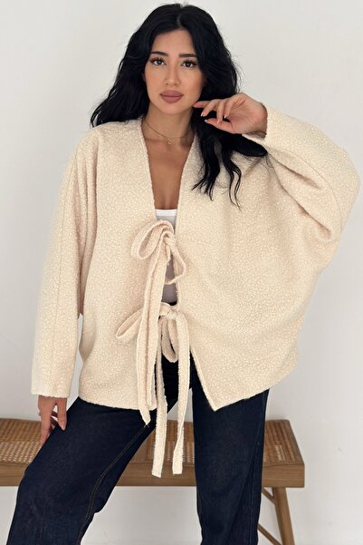FEMELLE Cream Wrap-Around Tie Oversized Cardigan Bat Sleeve Standard Size