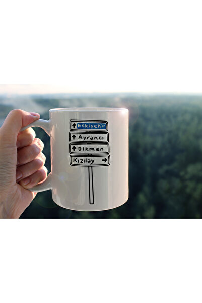 hediyenebak Kızılay Direction Sign Special Design Printed Ceramic Coffee Tea Cup