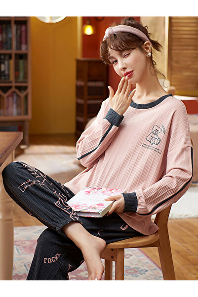 FridayIn Sweet Round neck Cartoon anime Splicing Regular sleeve Pajama