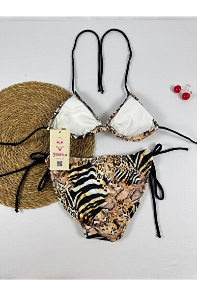 FUNELLA Patterned Side and Neck Tie Stylish Women's Bikini Set