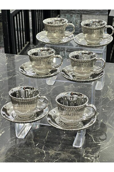 isra kristal Luxury Silver 6-Piece Coffee and Tea Cup Set - Modern Cup Set - Dishwasher Safe