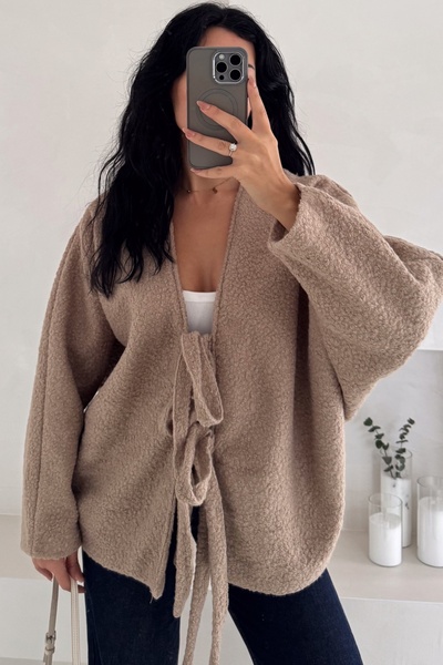 FEMELLE Mink Wrap-Around Tie Oversized Cardigan Bat Sleeve Standard Size