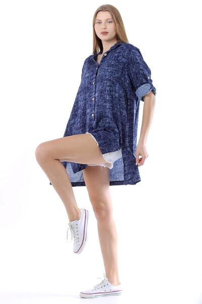 della moor Women's Navy Blue Casual Shirt Tunic