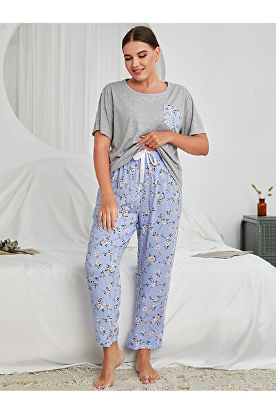 FridayIn Casual Round neck Splicing pattern Pocket Regular sleeve Pajama