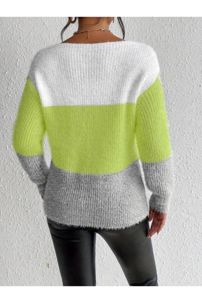 GENCULUS Women's Long Sleeve Boat Neck Multicolor Knitwear Blouse