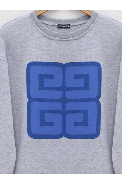 HİJABAYA Letter Printed Crew Neck Raised Sweat