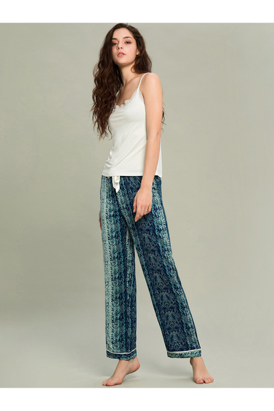 FridayIn Casual Round neck Solid color Printing Bandage Pajama