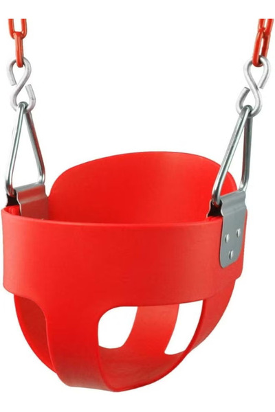 Fitness World Children's swing seat with full backrest and plastic-coated chains for indoor and outdoor use, red color