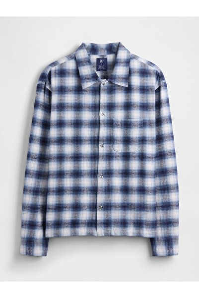 GAP Erkek Mavi Organik Pamuk Relaxed Flannel Gömlek