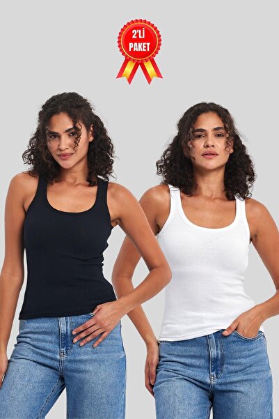 mmetalic Set de basic maiouri pentru femei, negru-alb, cu aspect material rei...