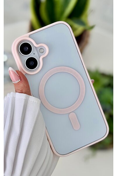 Go Aksesuar Iphone 17 Uyumlu MAGSAFE Özellikli Pembe Kenarlı Şeffaf Silikon K...