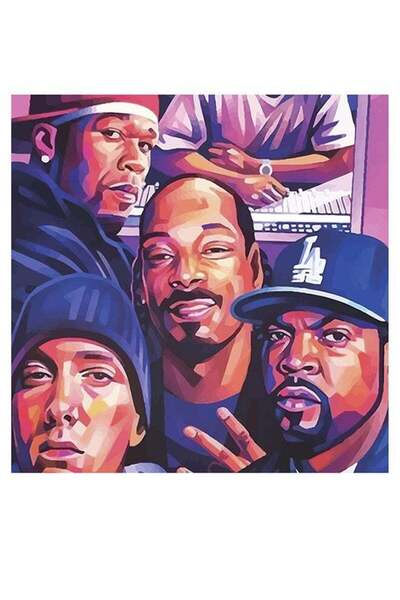 Drub Alabdaa لوحة فنية جدارية للفنان أتيك، تُظهر فناني الراب، أزرق/بني/أرجوان...