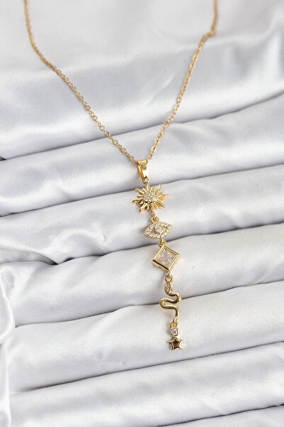 Skygo قلادة نسائية على شكل حرف Y من الفولاذ 316L بلون ذهبي وتصميم الشمس والطا...