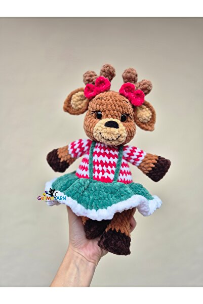 OEM Ren de pluș croșetat manual – Ember, păpușă Amigurumi moale de 32 cm, cadou de Crăciun