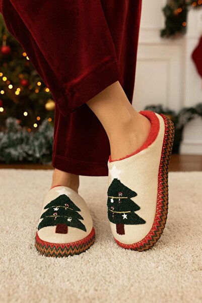 MODAONN Papuci de casă pentru femei cu tematică de Anul Nou detaliu cu dungi