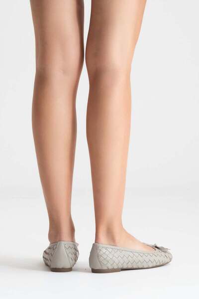 Zeynep Sıradağlı Preslie Women's Leather Ballerinas Gray