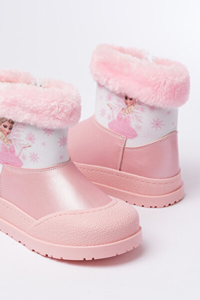 p papuccum ortopedi çocuk ayakkabıları Girl's Pink Furry Zippered Waterproof Non-Slip Sole Boots