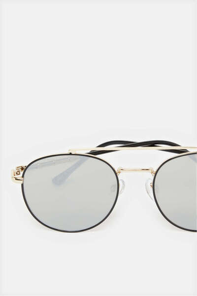 REDTAG Men Black And Gold Round Sunglasses