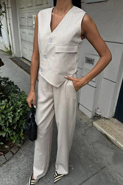 GENCULUS Vest Cross Detail Buttoned Pocket Vest Suit 10150