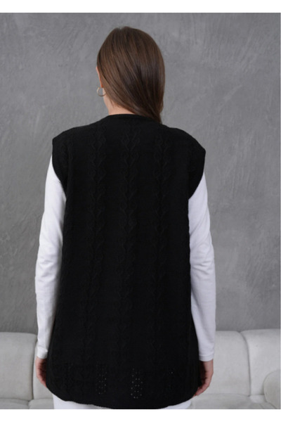 Elçelya Moda Women's Knitwear Lace-Like Knit Pocket Detailed Button Closure Wool Vest