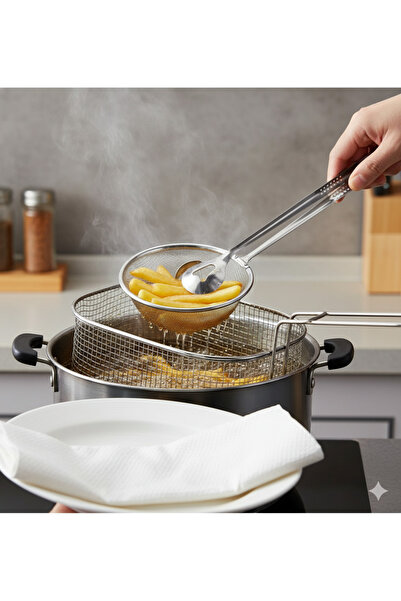 IVORY Metal Frying Tongs with Strainer