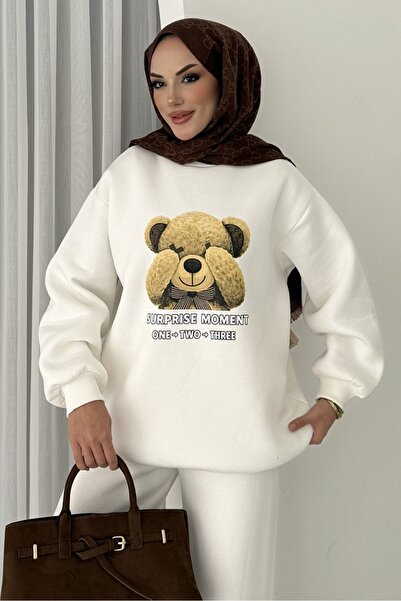 Bestenur Teddy Bear Pattern Three Thread Double Suit 1655 - White