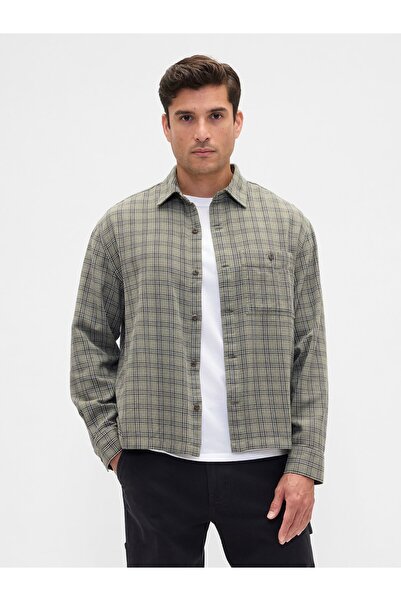 GAP Erkek Yeşil Boxy Fit Flannel Gömlek