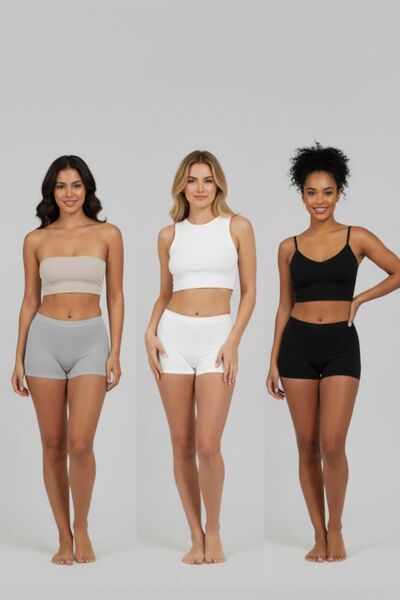 enmodaiçgiyim Black-White-Grey Cotton Ultra Comfortable Women's Boxer Briefs Shorts I Non-Marking, Safe Underwear for Wearing under Pants