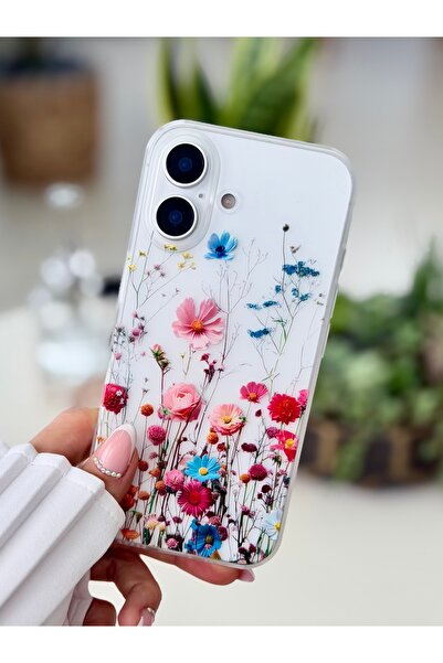 Go Aksesuar غطاء شفاف متوافق مع آيفون 16 بطباعة غير لامعة وتصميم زهور كبيرة ل...