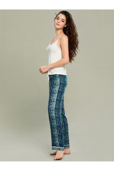 FridayIn Casual Round neck Solid color Printing Bandage Pajama