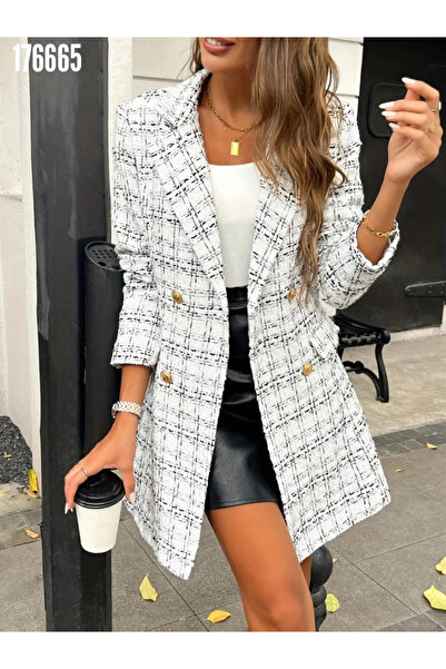 moda wanilia Women's Modern Cut Front Buttoned Woven Jacket