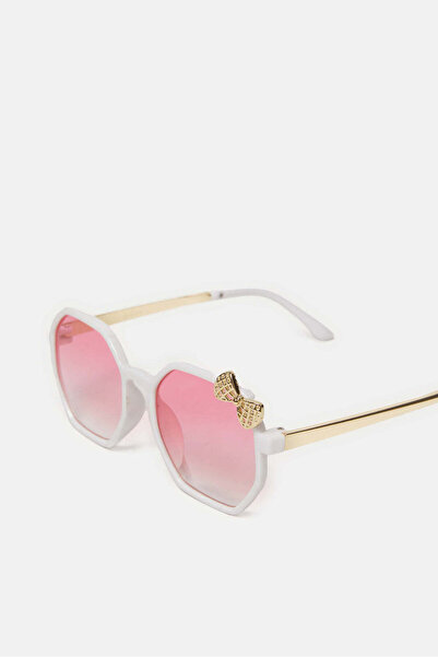 REDTAG Girls Gold And Pink Hexagonal Embellished Sunglasses