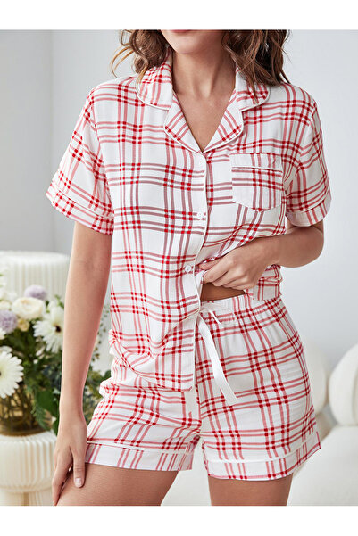 FridayIn Elegant style Lapel Color contrast Geometry Pocket Regular sleeve Pajama