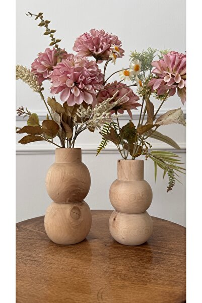 Htcimaj Set of 2 Natural Wooden Double Knuckle Decorative Vases - Wood Cobalt - Flowers Not Included