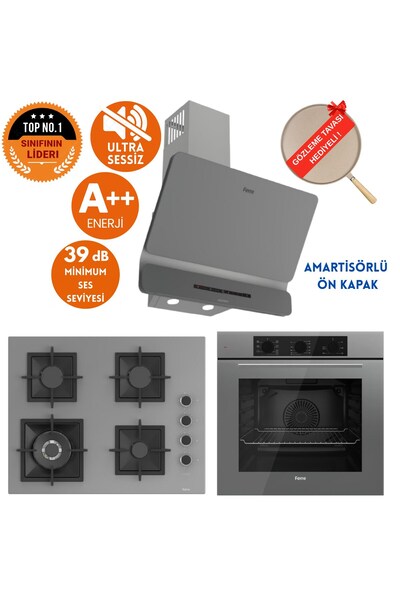 Ferre FlowArt&SilentArt JUVE/Sessiz Antrasit Gri Ankastre Set (D082-SA + QBL62CPR +SC408-WFA 1'wok)