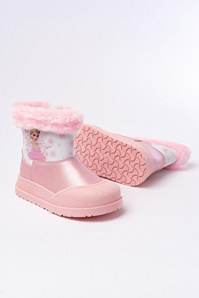 p papuccum ortopedi çocuk ayakkabıları Girl's Pink Furry Zippered Waterproof Non-Slip Sole Boots
